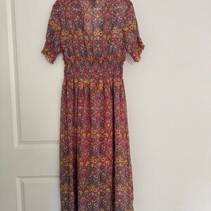 Kate & Lily women’s pink floral boho style smocked waist maxi dress size 12